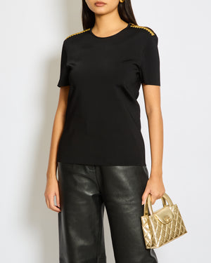 Louis Vuitton Black Short Sleeved Top with Gold Sequin Embroideries and Zipper Detail Size S (UK 8)