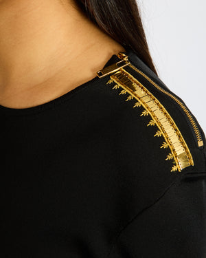 Louis Vuitton Black Short Sleeved Top with Gold Sequin Embroideries and Zipper Detail Size S (UK 8)