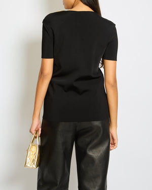 Louis Vuitton Black Short Sleeved Top with Gold Sequin Embroideries and Zipper Detail Size S (UK 8)
