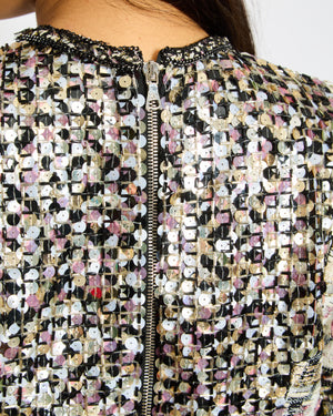 Ralph & Russo Black and Multi-Colour Tweed Sequin Top and Mini Skirt Set with Textured Gold Buttons Size FR 38/40 (UK 10/12)