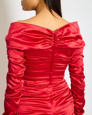 Dolce & Gabbana Red Silk Draped Mini Dress with Rouched Sleeves Detail Size IT 42 (UK 10)