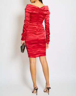 Dolce & Gabbana Red Silk Draped Mini Dress with Rouched Sleeves Detail Size IT 42 (UK 10)