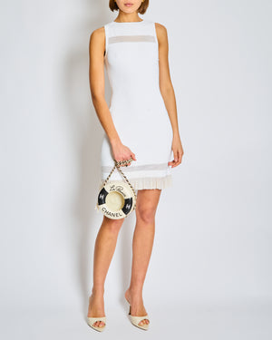 Alaïa White Ribbed Sleeveless Mini Dress with Knit and Frill Details Size FR 38 (UK 10)
