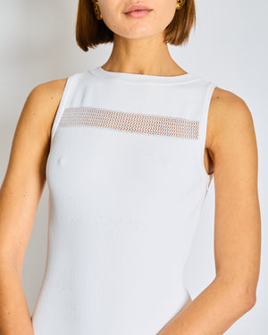 Alaïa White Ribbed Sleeveless Mini Dress with Knit and Frill Details Size FR 38 (UK 10)