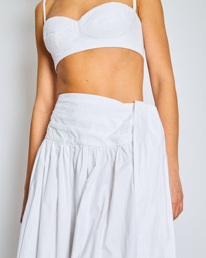 Magda Butrym White Linen Bralette and Pleated Midi Skirt with Slit Set Size FR 36 (UK 8)