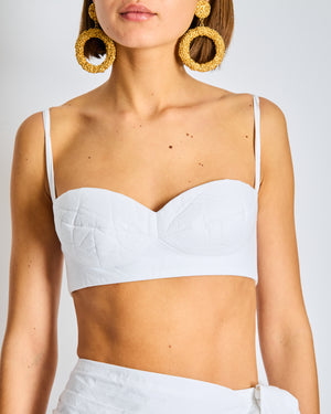 Magda Butrym White Linen Bralette and Pleated Midi Skirt with Slit Set Size FR 36 (UK 8)