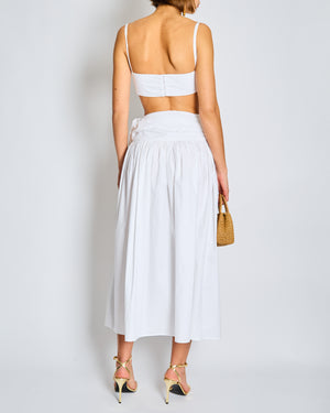 Magda Butrym White Linen Bralette and Pleated Midi Skirt with Slit Set Size FR 36 (UK 8)