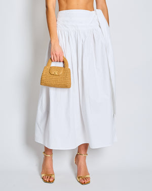 Magda Butrym White Linen Bralette and Pleated Midi Skirt with Slit Set Size FR 36 (UK 8)