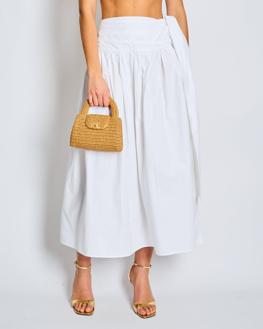 Magda Butrym White Linen Bralette and Pleated Midi Skirt with Slit Set Size FR 36 (UK 8)