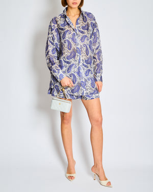 Zimmermann White and Blue Paisley Print Dress with Sun Patch Detail Size 1-2 (UK 10-12)