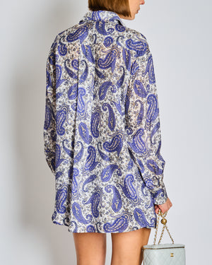 Zimmermann White and Blue Paisley Print Dress with Sun Patch Detail Size 1-2 (UK 10-12)