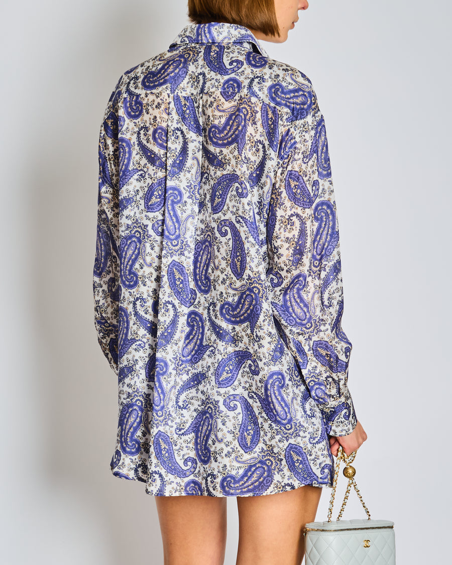 Zimmermann White and Blue Paisley Print Dress with Sun Patch Detail Size 1-2 (UK 10-12)