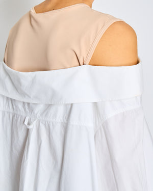 Valentino White Off the Shoulder Cotton Button Down Shirt with Nude Lining Size IT 42 (UK 10)