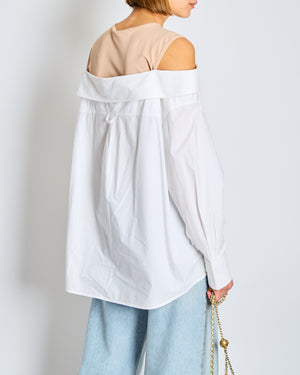 Valentino White Off the Shoulder Cotton Button Down Shirt with Nude Lining Size IT 42 (UK 10)