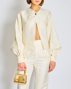 Loro Piana Cream Silk Blouse with Cuff Sleeves Size IT 44 (UK 12)