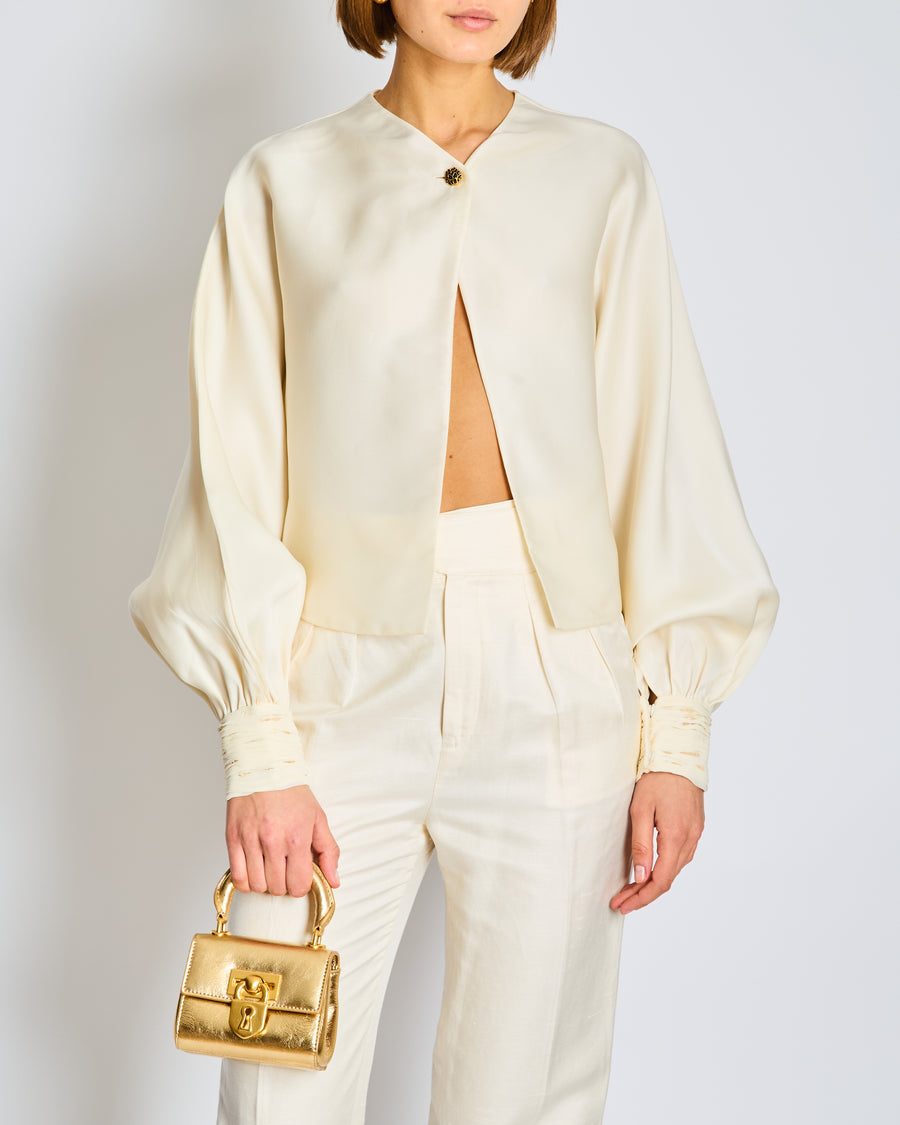Loro Piana Cream Silk Blouse with Cuff Sleeves Size IT 44 (UK 12)