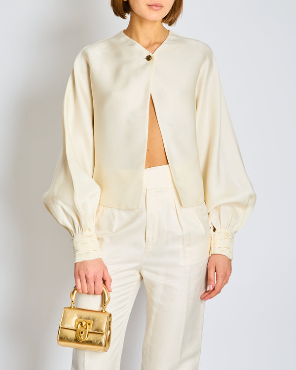 Loro Piana Cream Silk Blouse with Cuff Sleeves Size IT 44 (UK 12)