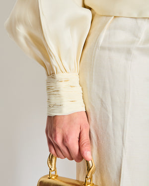 Loro Piana Cream Silk Blouse with Cuff Sleeves Size IT 44 (UK 12)