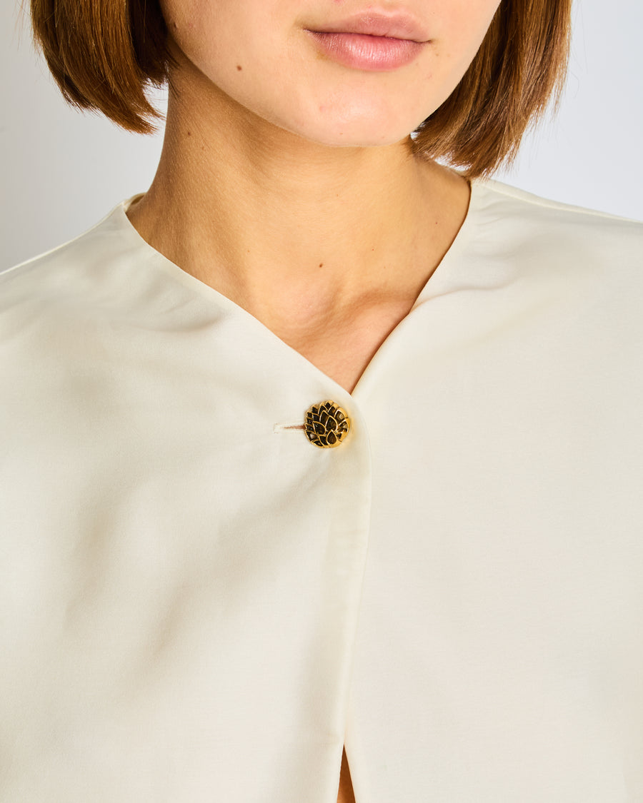 Loro Piana Cream Silk Blouse with Cuff Sleeves Size IT 44 (UK 12)