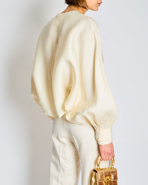 Loro Piana Cream Silk Blouse with Cuff Sleeves Size IT 44 (UK 12)