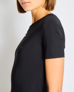 Miu Miu Black Short Sleeve Mini Dress with White Logo Embroidery Size EU 36 (UK 8)