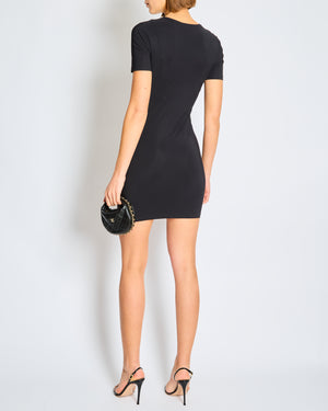 Miu Miu Black Short Sleeve Mini Dress with White Logo Embroidery Size EU 36 (UK 8)