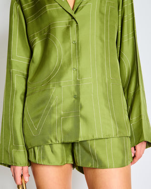 Toteme Green Monogram Silk Pyjama Shirt and Short Set Size FR 36 (UK 8)  RRP £860