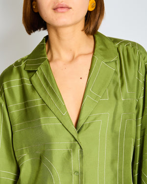 Toteme Green Monogram Silk Pyjama Shirt and Short Set Size FR 36 (UK 8)  RRP £860