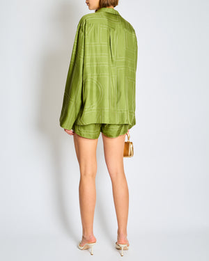 Toteme Green Monogram Silk Pyjama Shirt and Short Set Size FR 36 (UK 8)  RRP £860