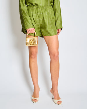 Toteme Green Monogram Silk Pyjama Shirt and Short Set Size FR 36 (UK 8)  RRP £860