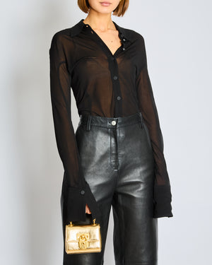 Mugler Black Sheer Long Sleeve Shirt Size 36 (UK 8)