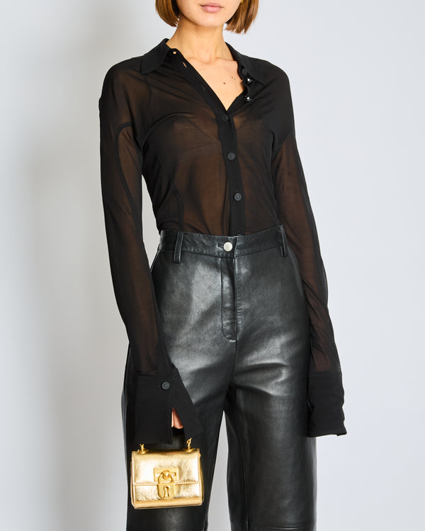 Mugler Black Sheer Long Sleeve Shirt Size 36 (UK 8)