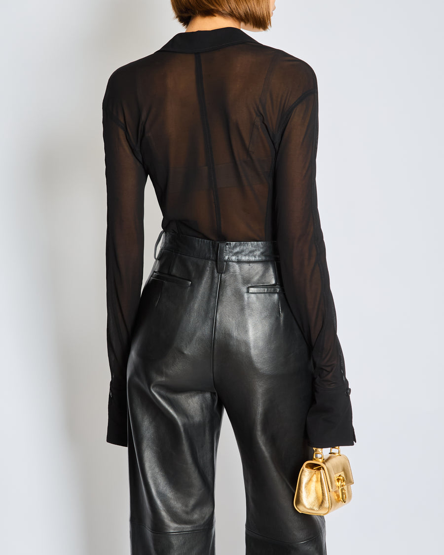 Mugler Black Sheer Long Sleeve Shirt Size 36 (UK 8)