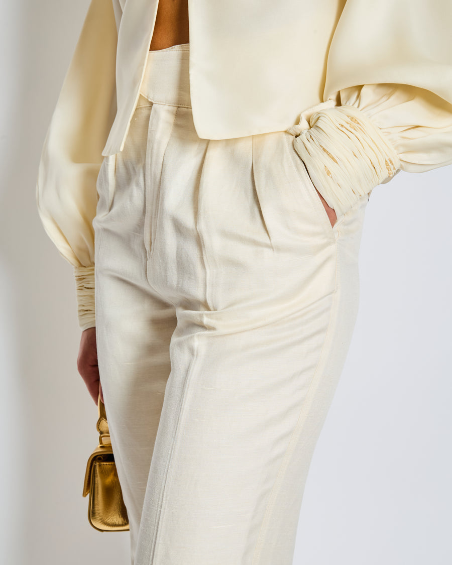 Loro Piana Cream Linen Barrel Trousers IT 38 (UK 6)