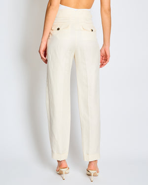 Loro Piana Cream Linen Barrel Trousers IT 38 (UK 6)