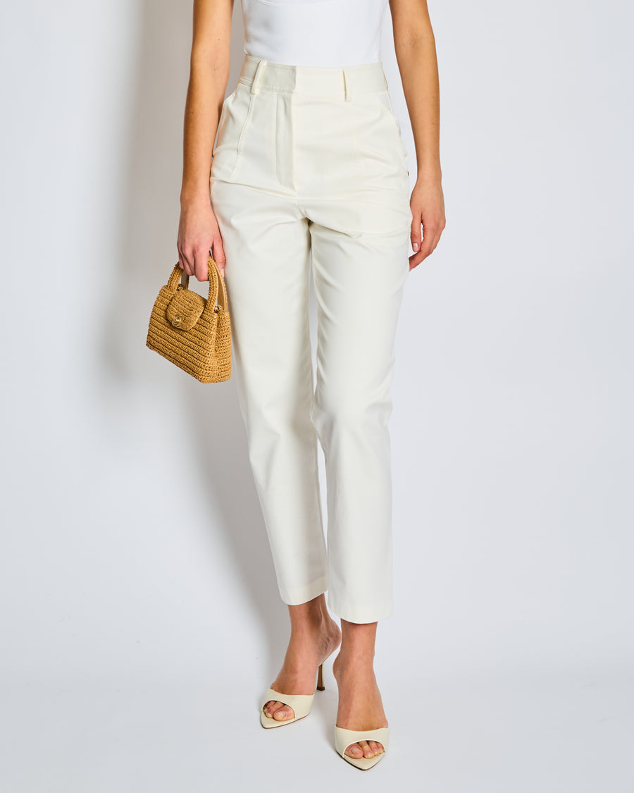Hermès White Pleated High WaistTrousers FR 34 (UK 6)