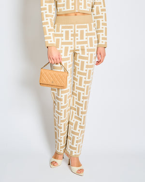 Hermès Taupe and White Mosaique Print Knit Cardigan and Trousers Set FR 34 Size UK 6
