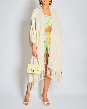 Caravana Cream Linen Wrap Sarong with Fringe and Tassel Hem Size Medium (UK 12-14)