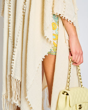 Caravana Cream Linen Wrap Sarong with Fringe and Tassel Hem Size Medium (UK 12-14)