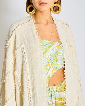 Caravana Cream Linen Wrap Sarong with Fringe and Tassel Hem Size Medium (UK 12-14)