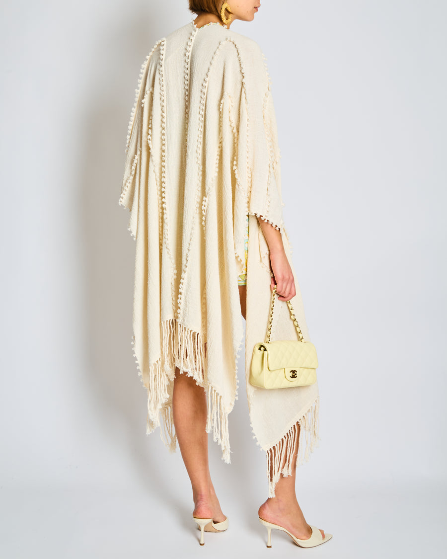 Caravana Cream Linen Wrap Sarong with Fringe and Tassel Hem Size Medium (UK 12-14)