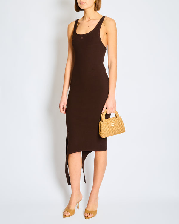 Courrèges Brown Sleeveless Midi Dress with Logo Size Small (UK 8-10)