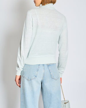 Capri Light Blue and Grey Long Sleeve Bomber Jacket with Gold Zip Detail Size XS UK 6