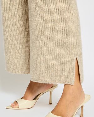 Loro Piana Beige Knitted Wide Leg Trousers with Tie Waist Size UK 8