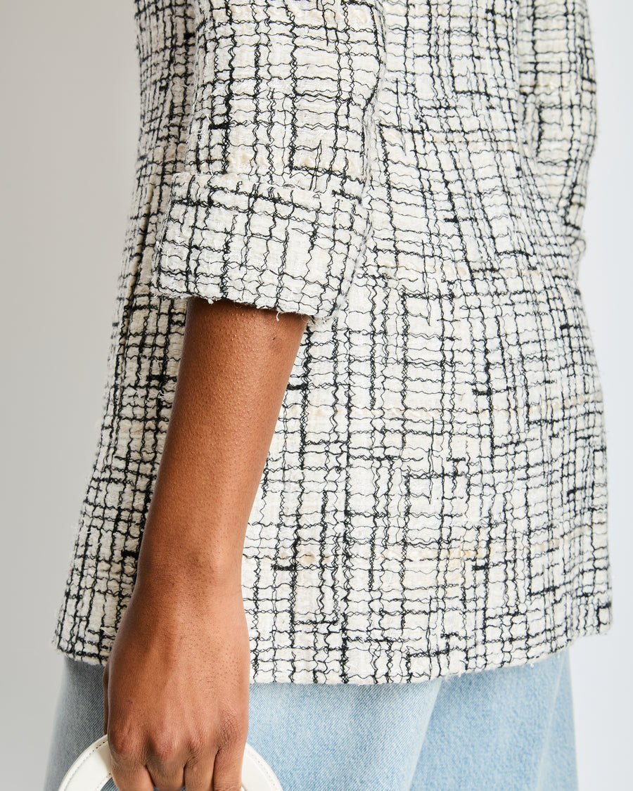 Chanel 06C Black and White Tweed Jacket with Silver CC Logo Buttons Size FR 36 (UK 8)