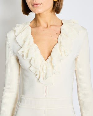 Hermès White Playsuit with Ruffle Collar and Ribbed Sleeves FR 36 Size UK 8