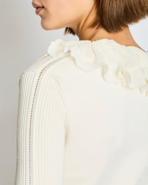 Hermès White Playsuit with Ruffle Collar and Ribbed Sleeves FR 36 Size UK 8