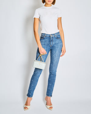 Chanel Blue Denim Skinny Jeans with CC Logo Print and Zip Hem Detail Size FR 34 Size UK 6