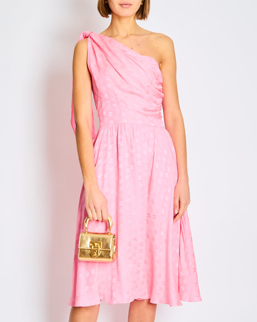 Chanel Pink Silk Mini Dress with CC Logo Print FR 34 Size UK 6