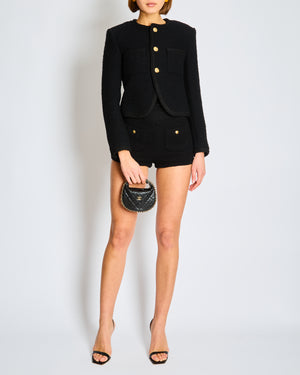 Celine Black Tweed Jacket and Matching Shorts Set with Gold Buttons Size FR 34/36 (UK 6/8)